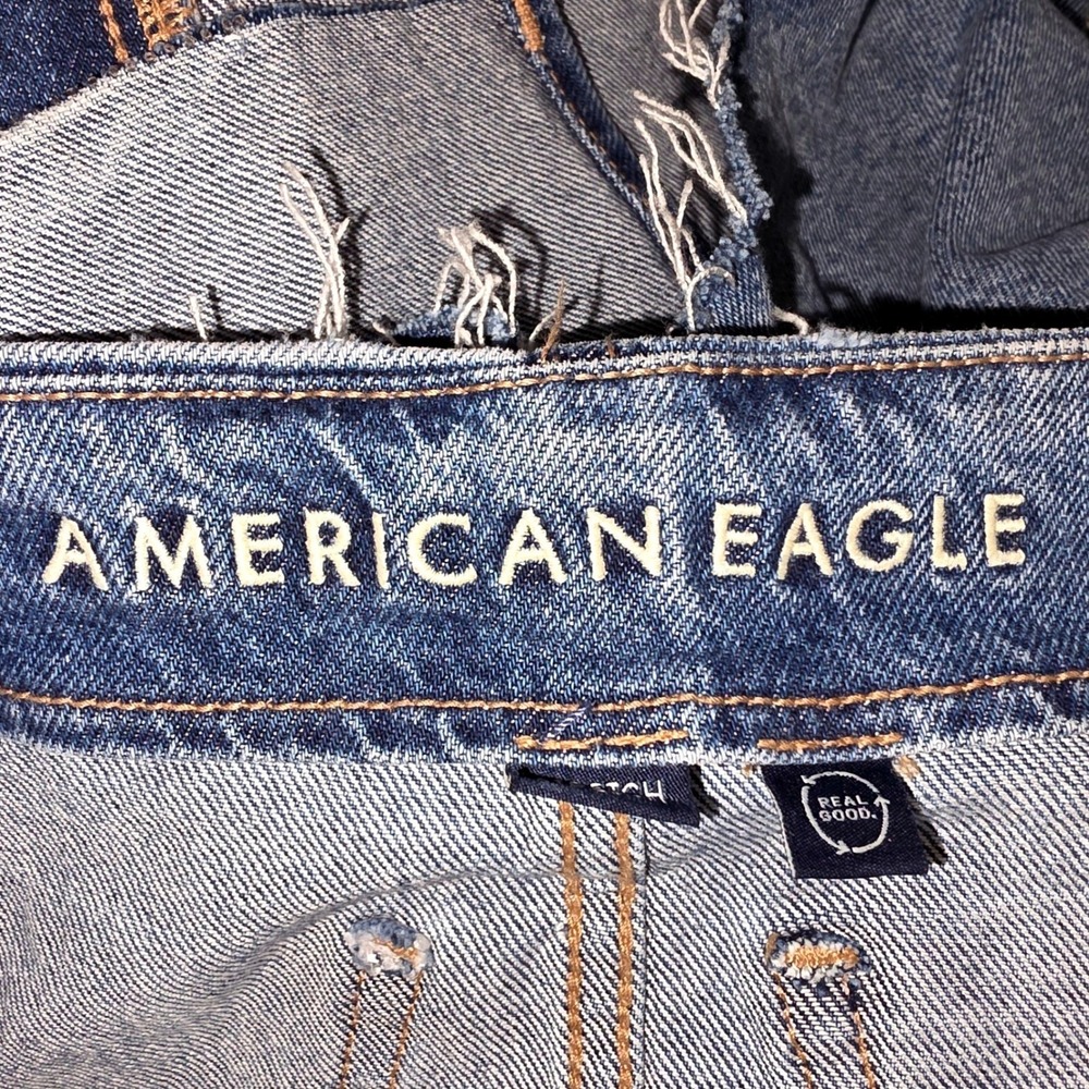 American Eagle Y2K Low-Rise A-Line Denim Mini Skirt Size 2 Medium Wash Raw EUC - Picture 9 of 12